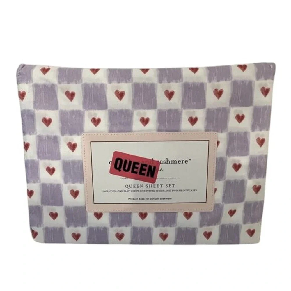 Cupcakes‎ & Cashmere Valentine's Queen Sheet Set Hearts Purple Pink NWT